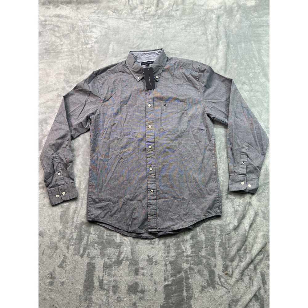 GENUINE TOMMY HILFIGER BLUE WHITE COTTON SHIRT MENS SIZE MED LONG SLEEVE  NWT